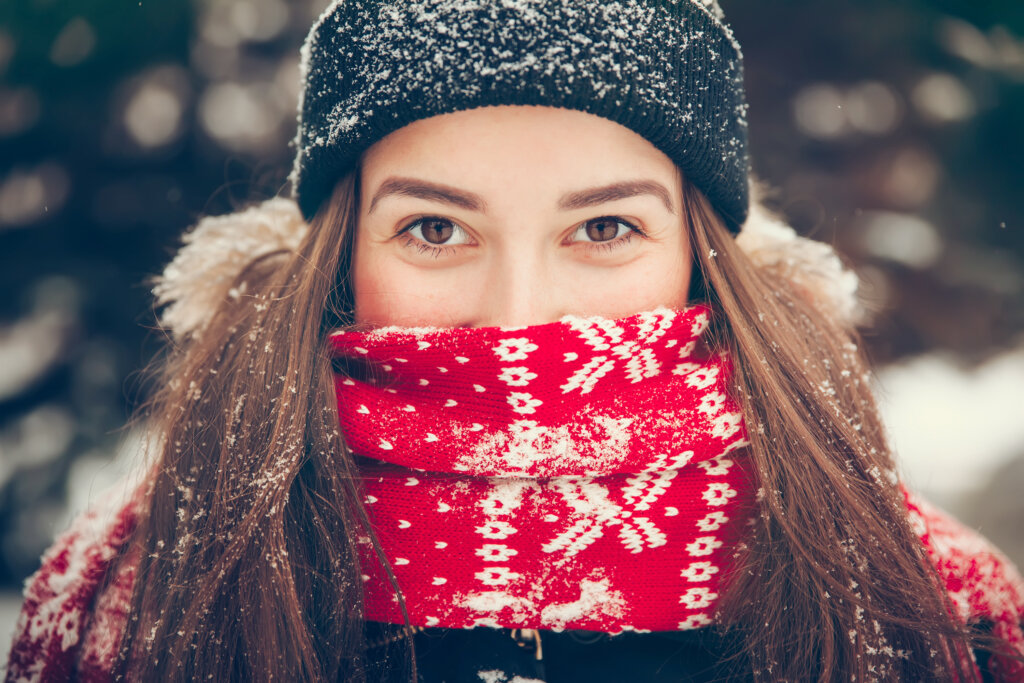 Portrait,Of,A,Sweet,Girl,With,A,Red,Scarf,Christmas,